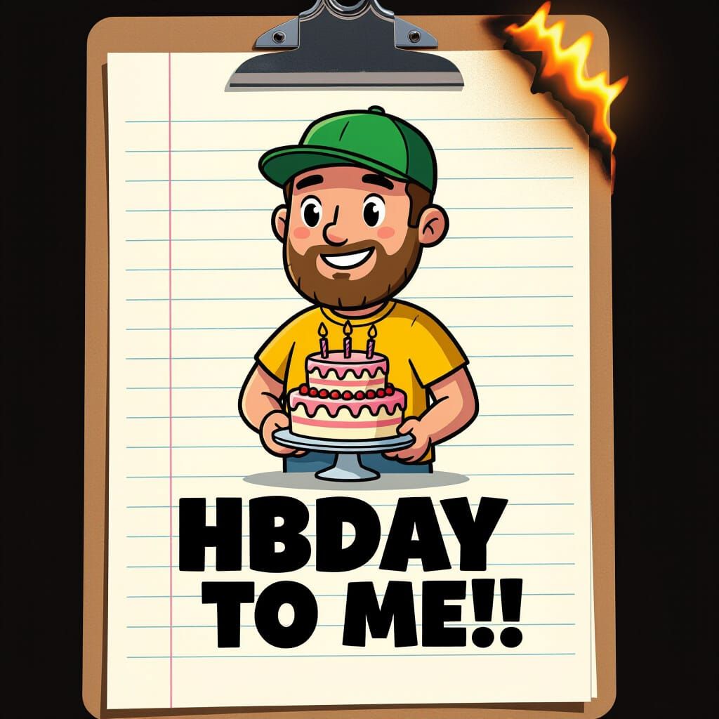 Cartoon Character Celebrates Birthday with Cake on Notebook ...