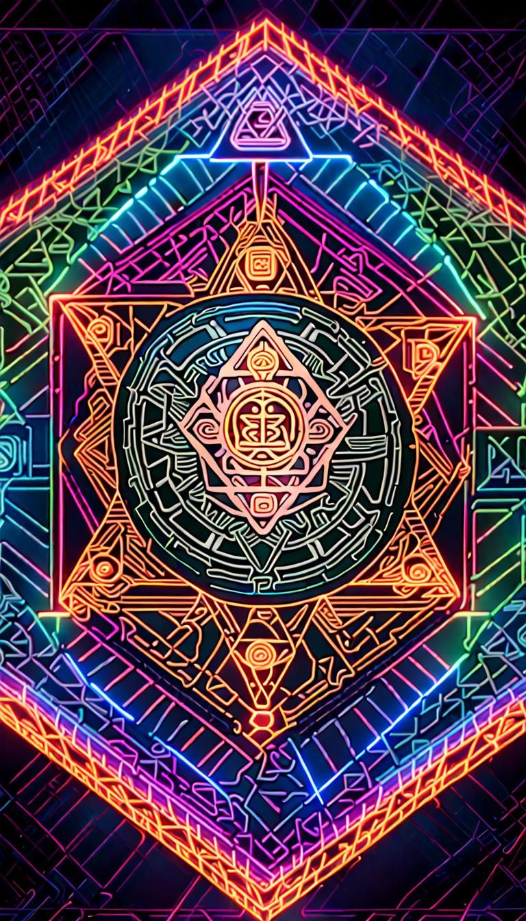 Sacred Geometry Mandala in Neon Art Deco Style