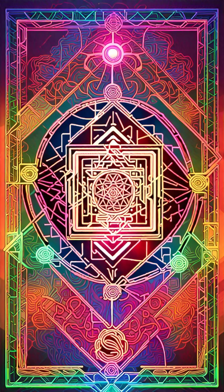 Sacred Geometry: Sri Yantra Mandala in Neon Art Deco
