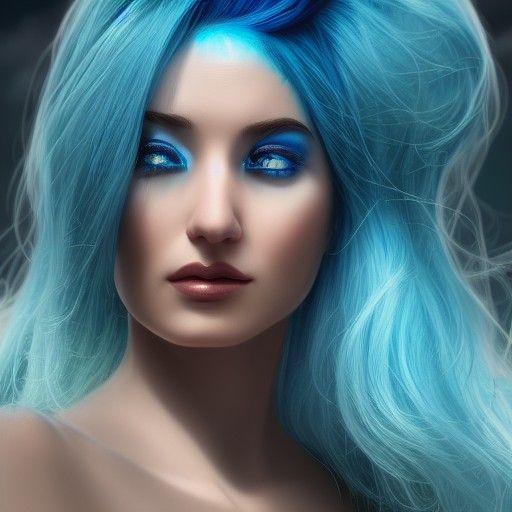 Beautiful Woman with Blue Hair: Fantasy Art
