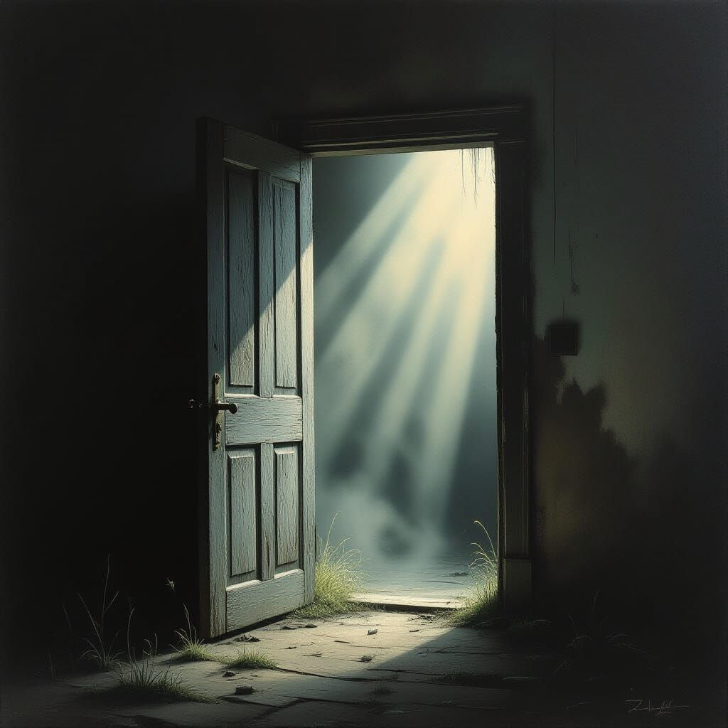 Mysterious Abandoned Door in Dramatic Light
