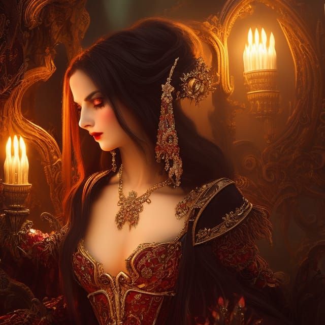 Beautiful Vampire Countess with Hungarian Art Background