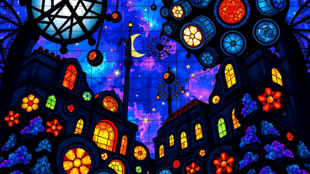 Surreal Stained Glass Anime Nightscape