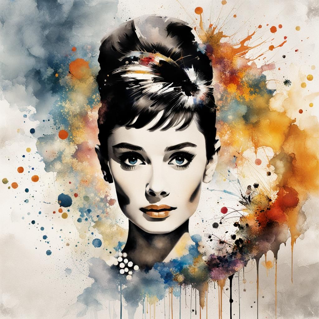 Audrey Hepburn Portrait in Splash Art Style