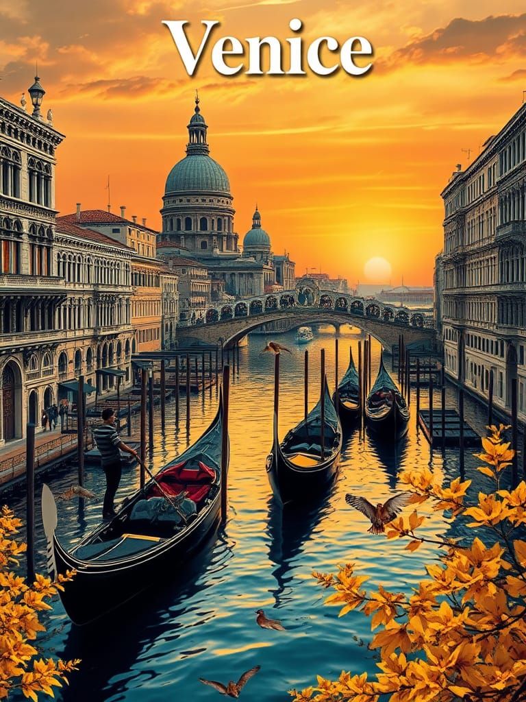 Vintage Venice Travel Poster in Digital Art Style
