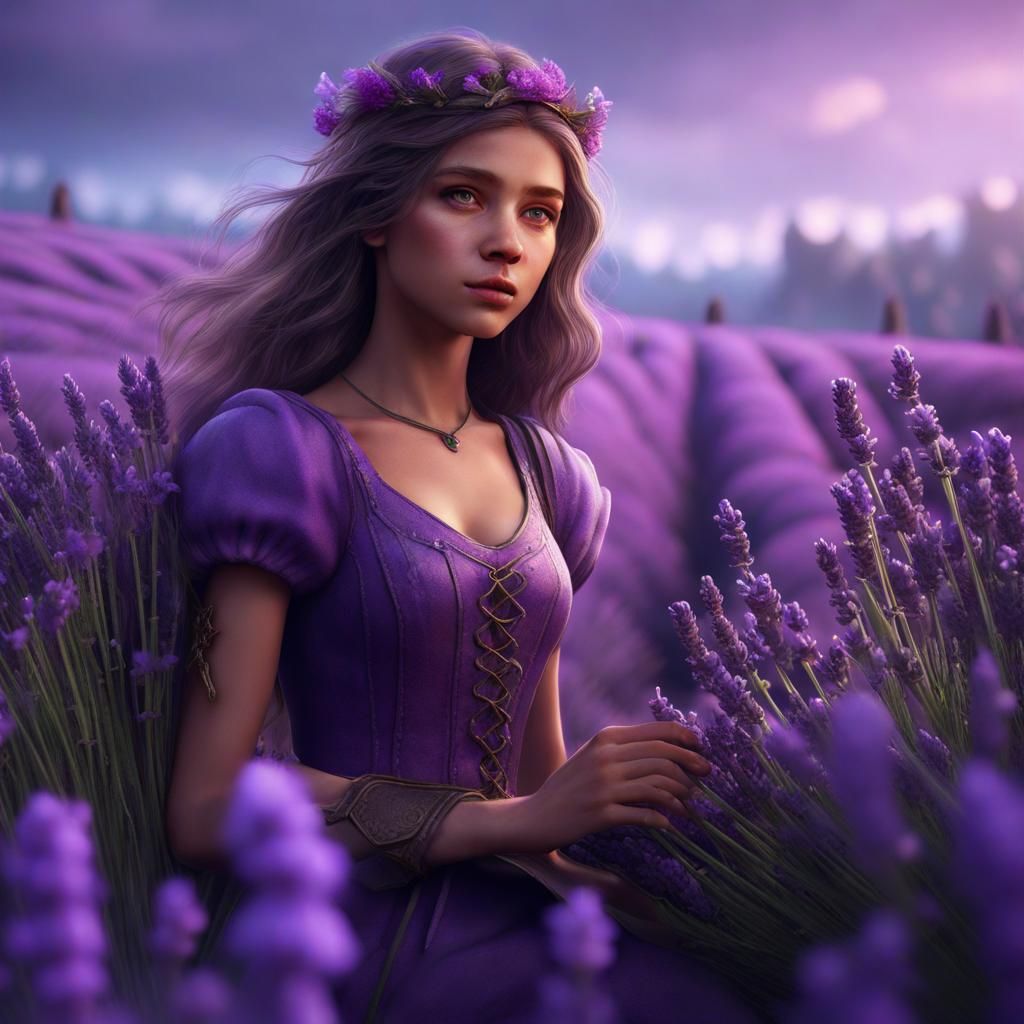 Girl in Lavender Field: Detailed Matte Painting