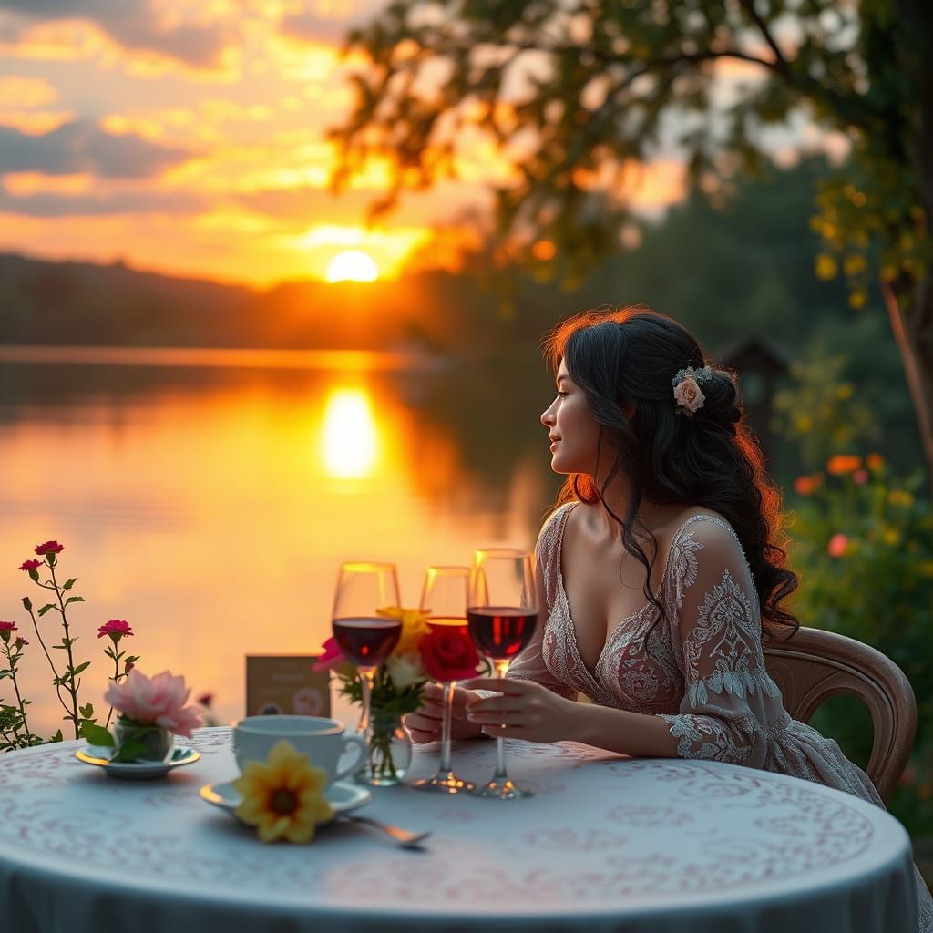 Serene Lakefront Romance in Vibrant Colors