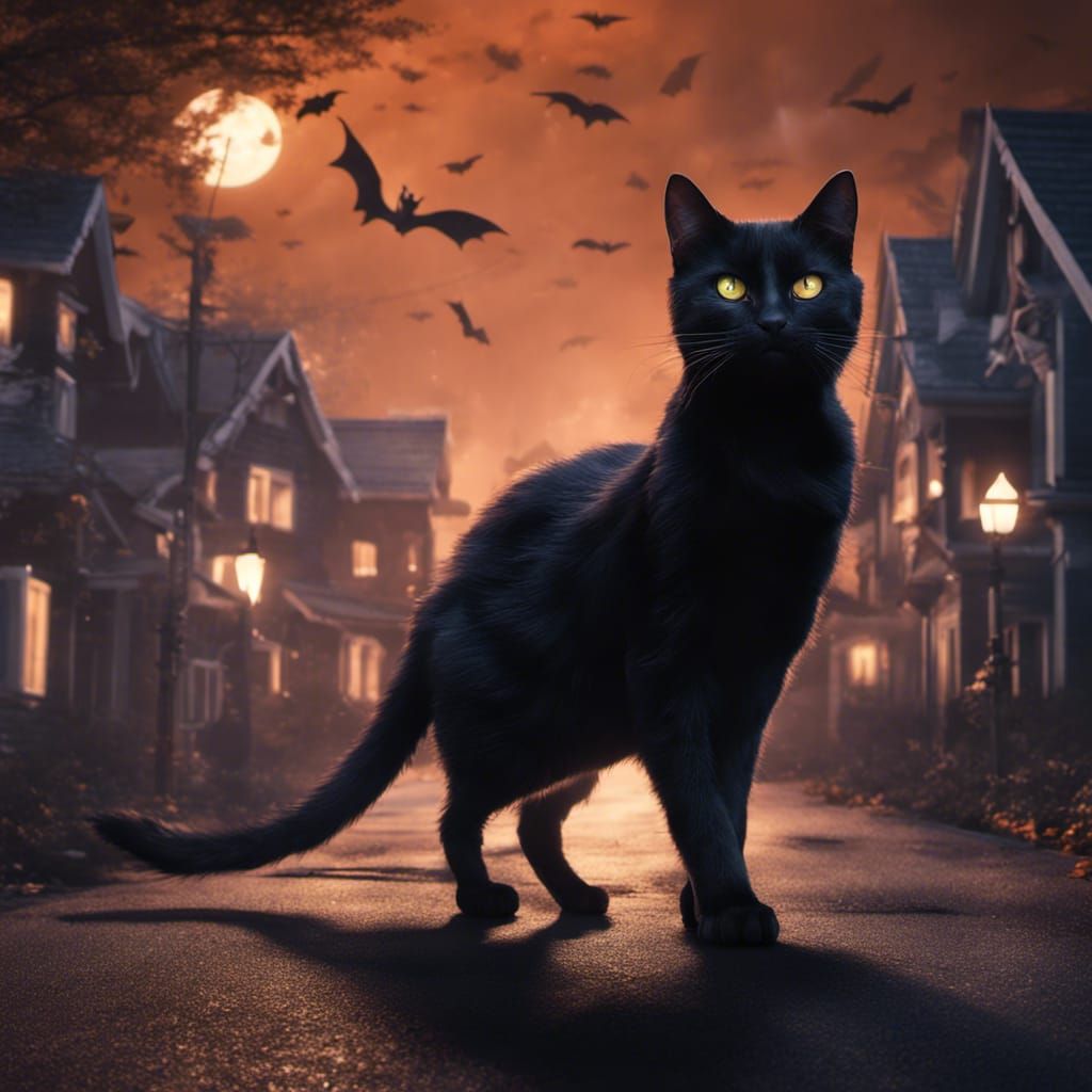 Black Cat on Halloween Night: Matte Painting