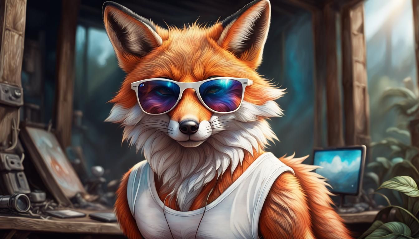 Fox in Tank Top: Color Pencil Sketch