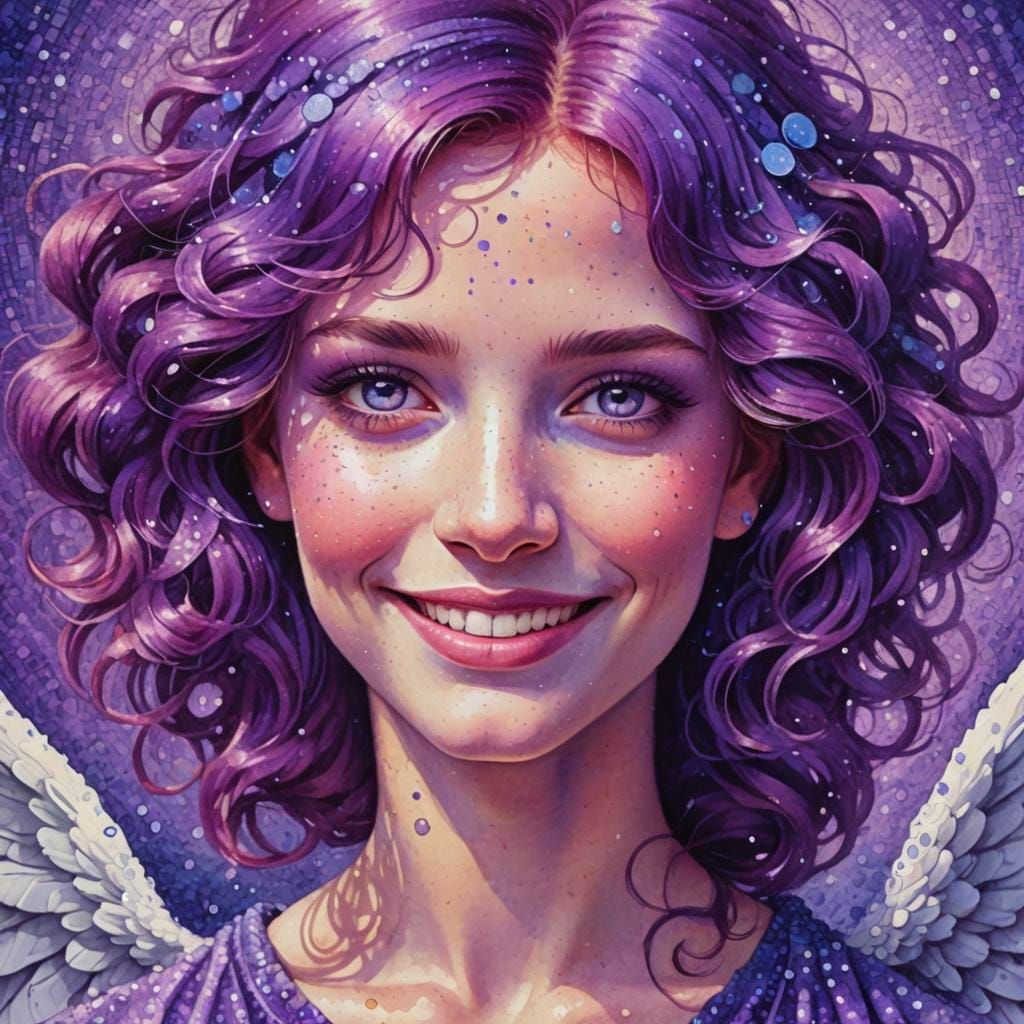 Pointillist Portrait of a Violet-Haired Angel