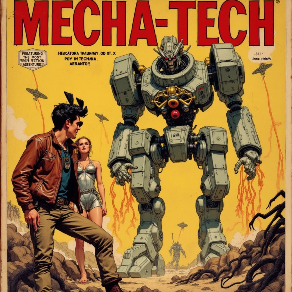 1940s Sci-Fi Pulp Mecha Magazine Cover Art