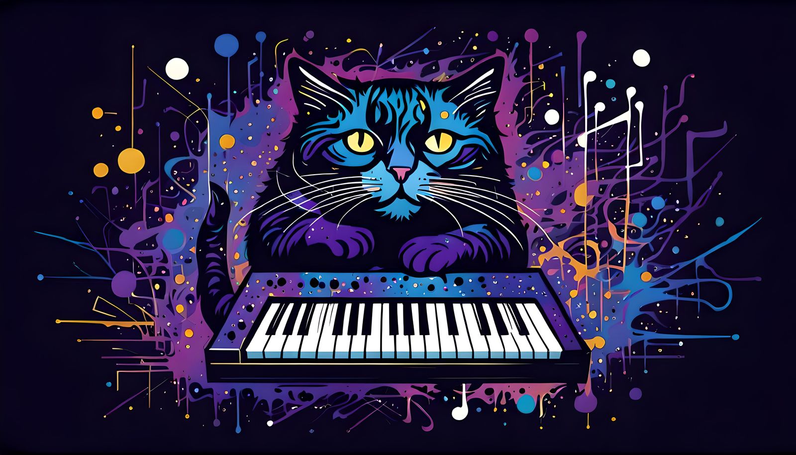 Abstract Synth Cat in Pollock Style