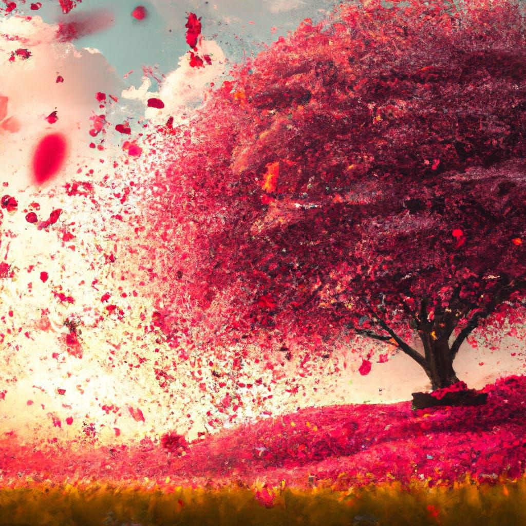Crimson Sakura Landscape Digital Art