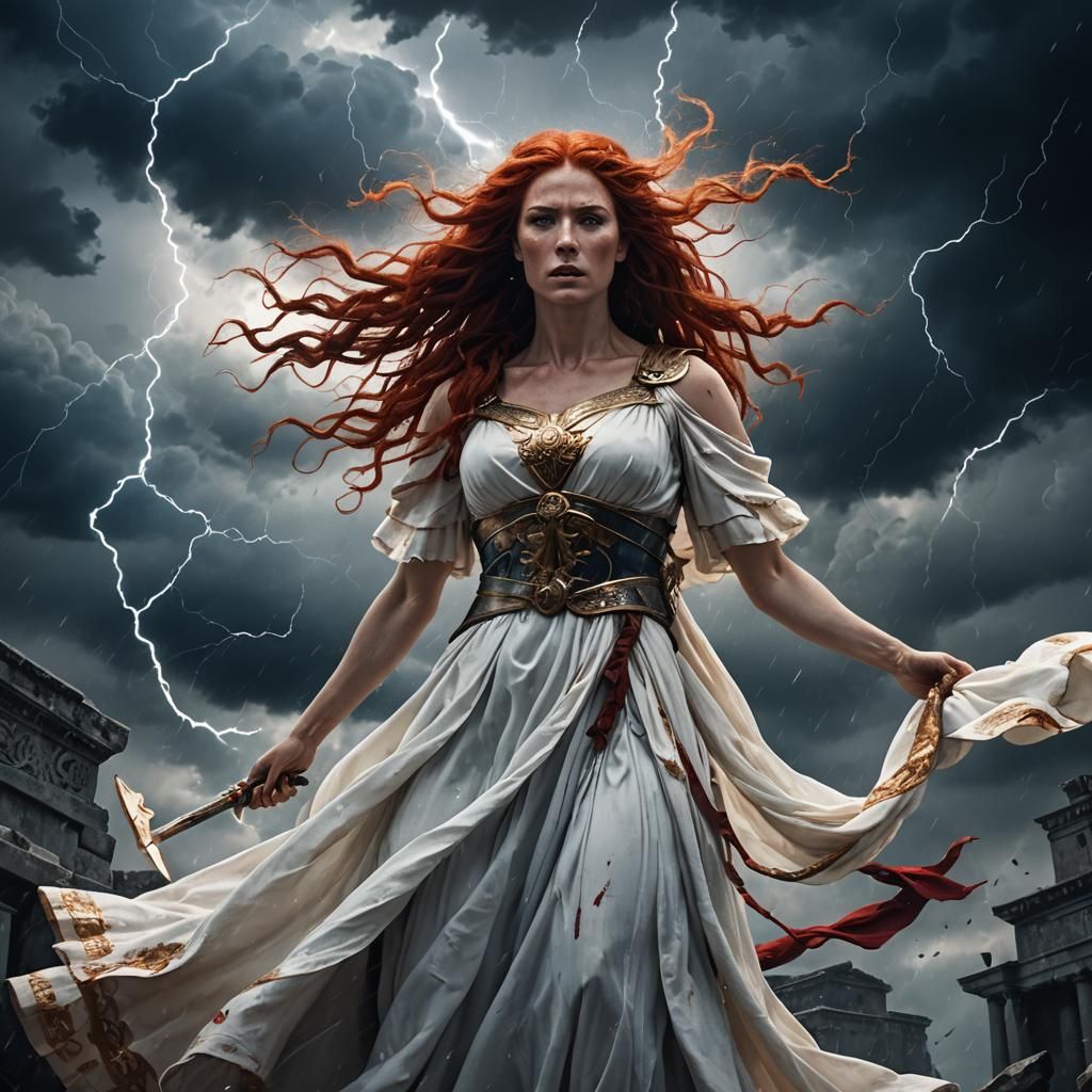 Goddess of War in Stormy Sky: Fantasy Art
