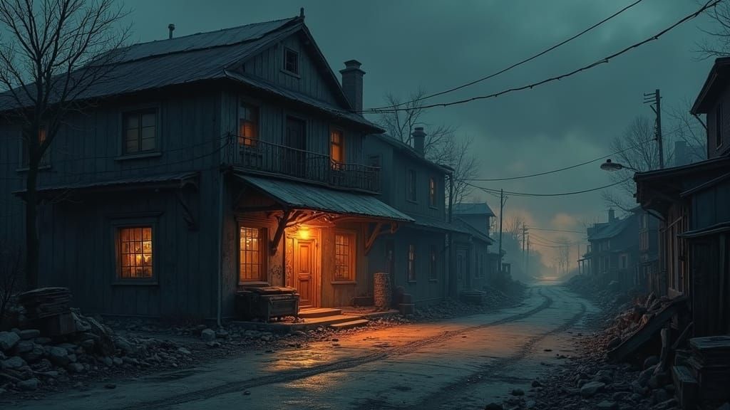 Fortified Trader's Shop Under Siege at Night