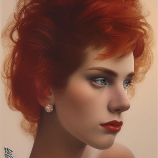 1980s Redhead Portrait in Art Nouveau Style