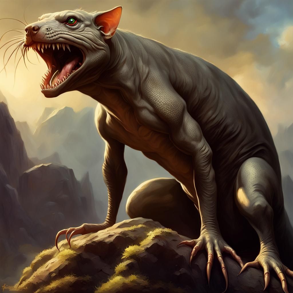 Fantasy Lizard-Pit Bull Hybrid in Dark Fantasy Style