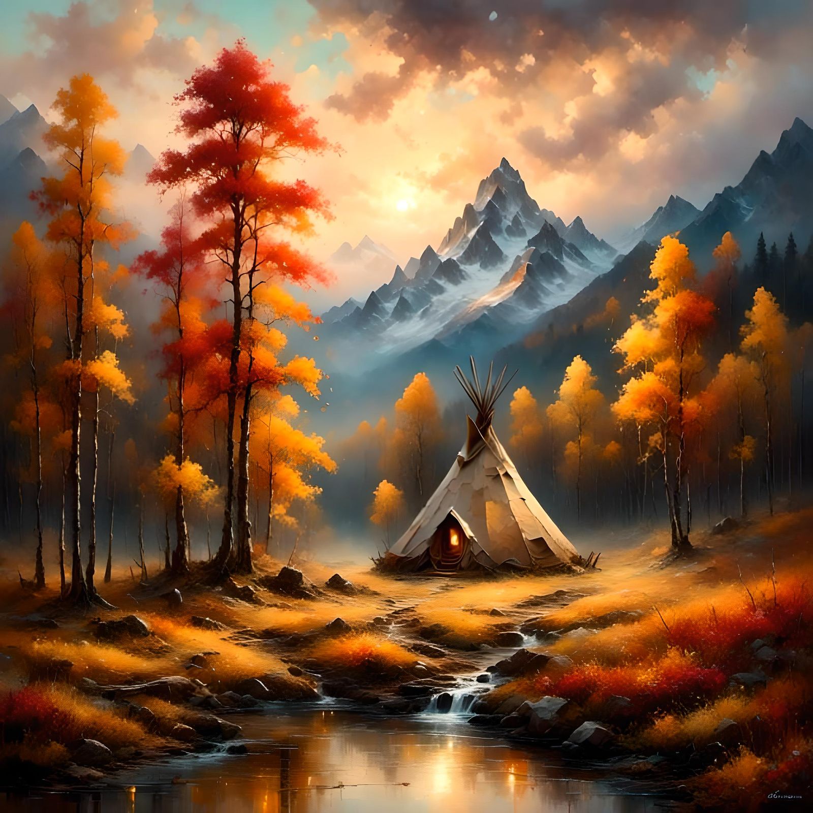 Sunset Tepee: Dreamy Watercolor Landscape