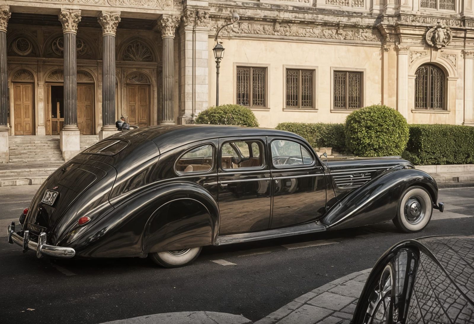 Luxury 1939 Black Coupé de Ville Limousine at Sunset
