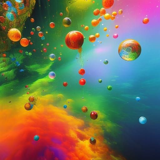 Colorful Bubbles Illustration in Mixed Media Style