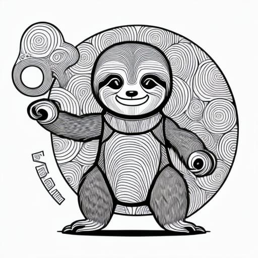 Cute Sloth Line Art Drawing with Playful Smile