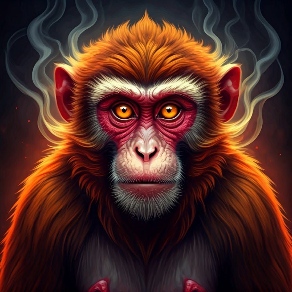 Infernal Chinese Fire Monkey in Oils