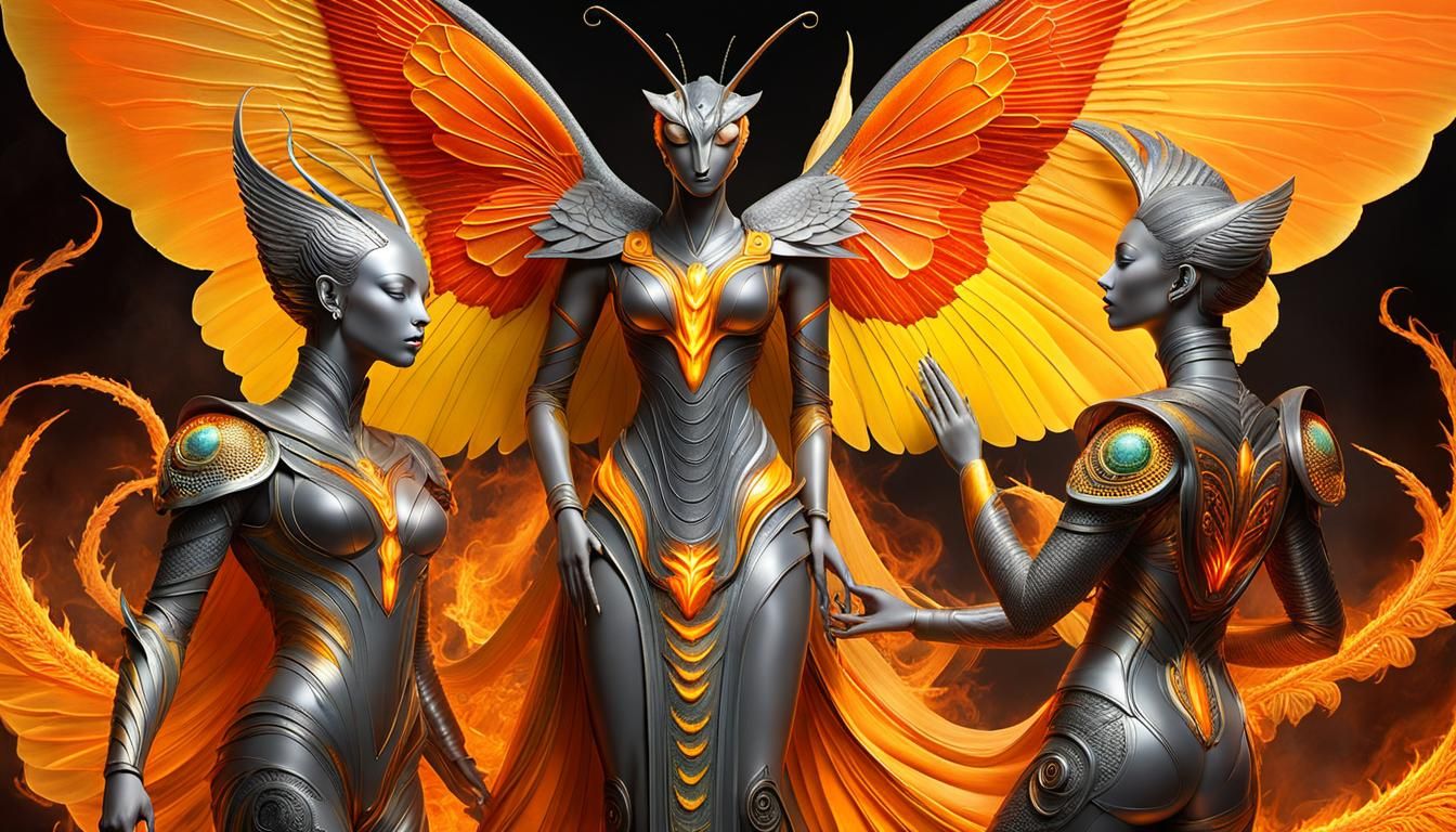 Majestic Celestial Beings with Shifting Visages