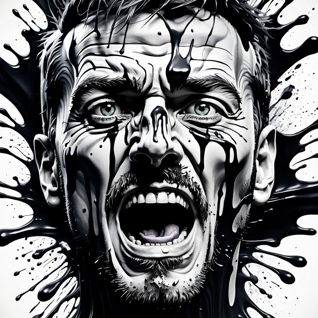 Surreal Screaming Face in Black Paint, 3D Art
