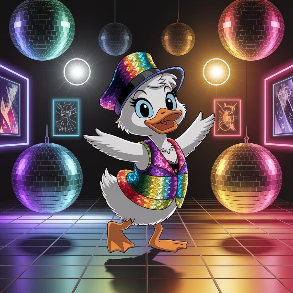 Duckling Dances in 1980s Neon Disco