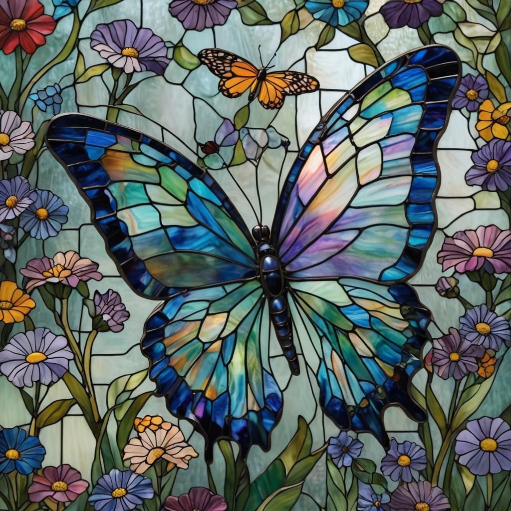 Blue stained glass butterfly