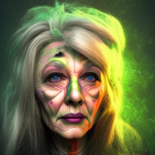 Neon Witch Portrait in Dark Fantasy Style