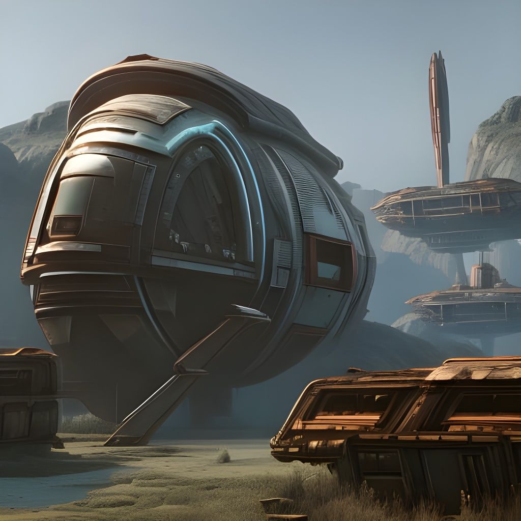 Cyberpunk Spaceship Crash in Rural Village