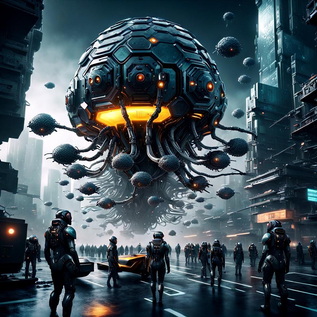 Cyborg Hive Mind: A Futuristic Digital Painting