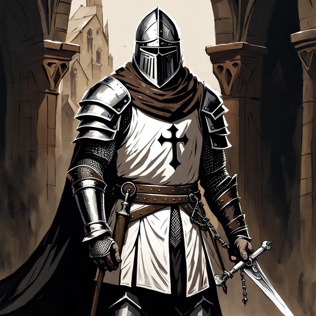 Solemn Templar Knight in Dark Fantasy Style