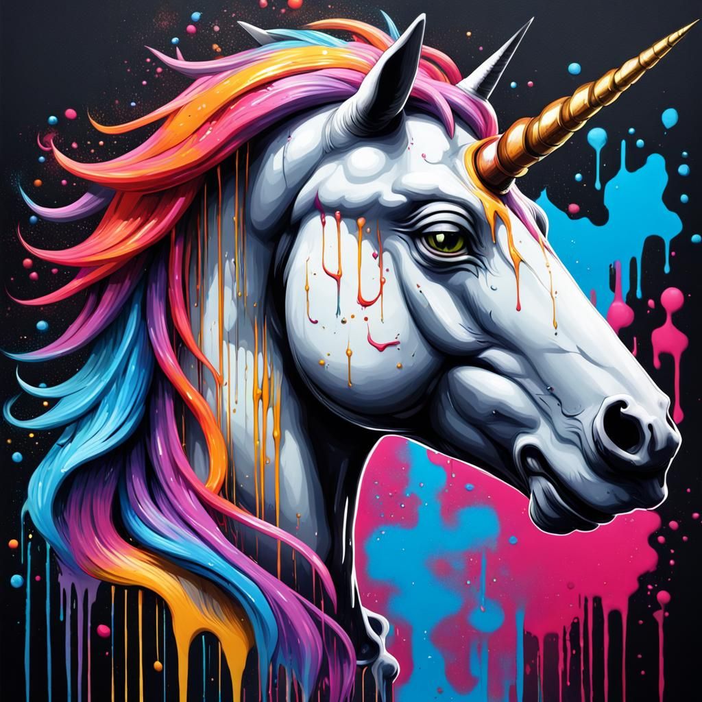 Medieval Sci-Fi Fusion Unicorn in Graffiti Art Style