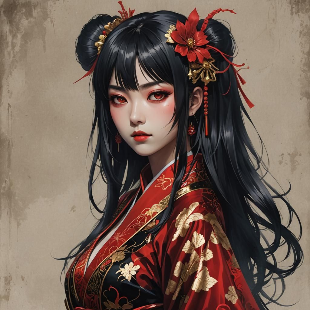 Japanese Woman as Futakuchi-onna in Hyperrealistic Digital A...