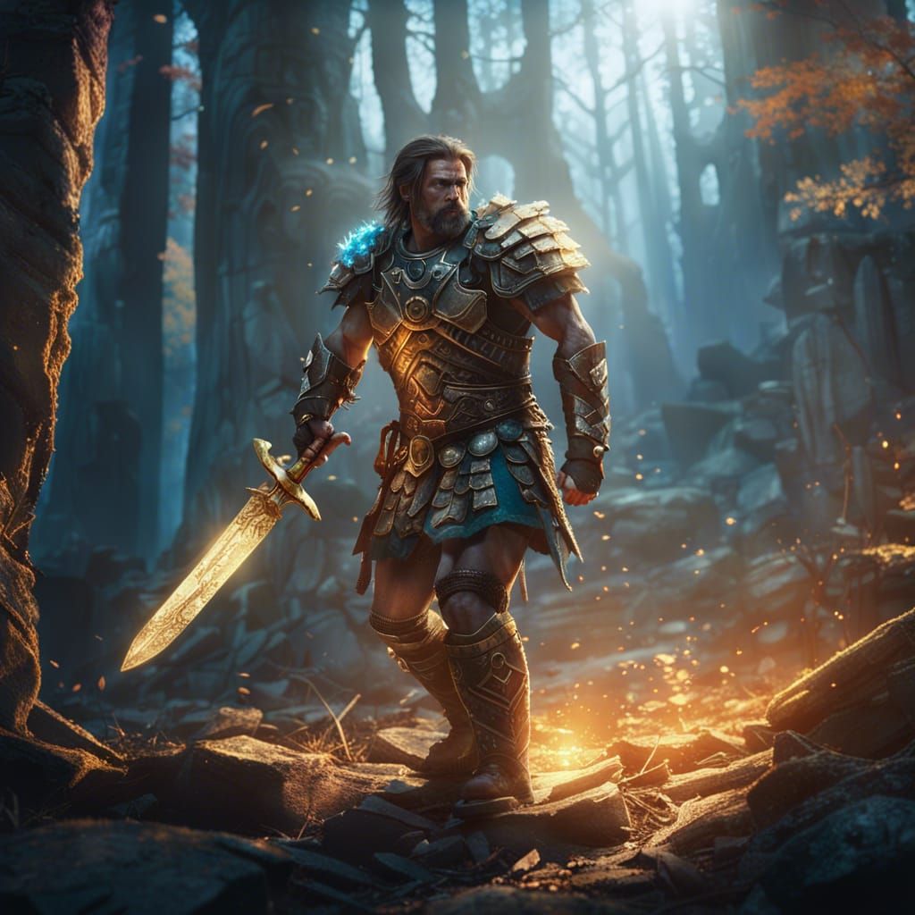 Barbarian Warrior Levels Up in Mystical Forest