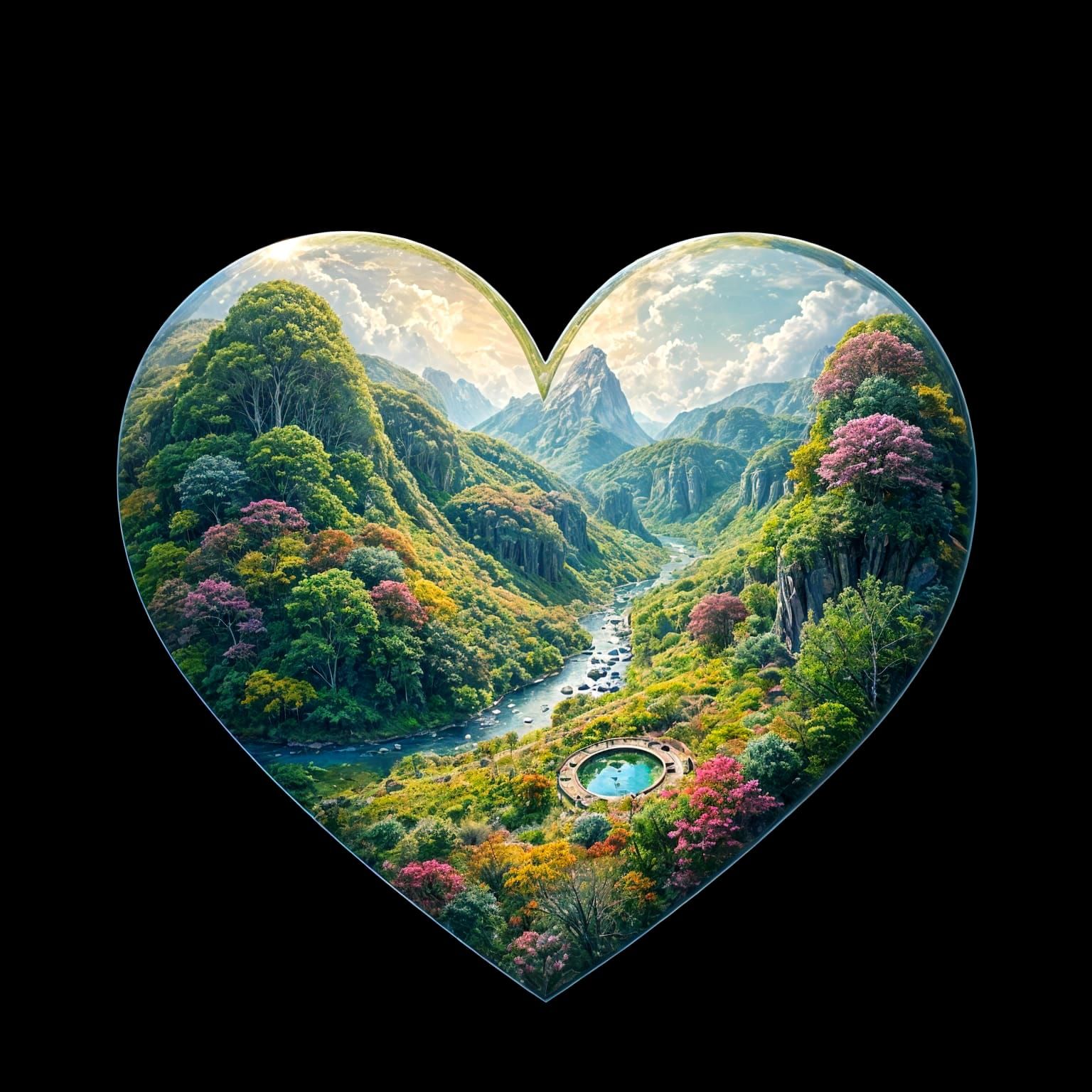 Futuristic Heart-Shaped World in Vibrant Colors