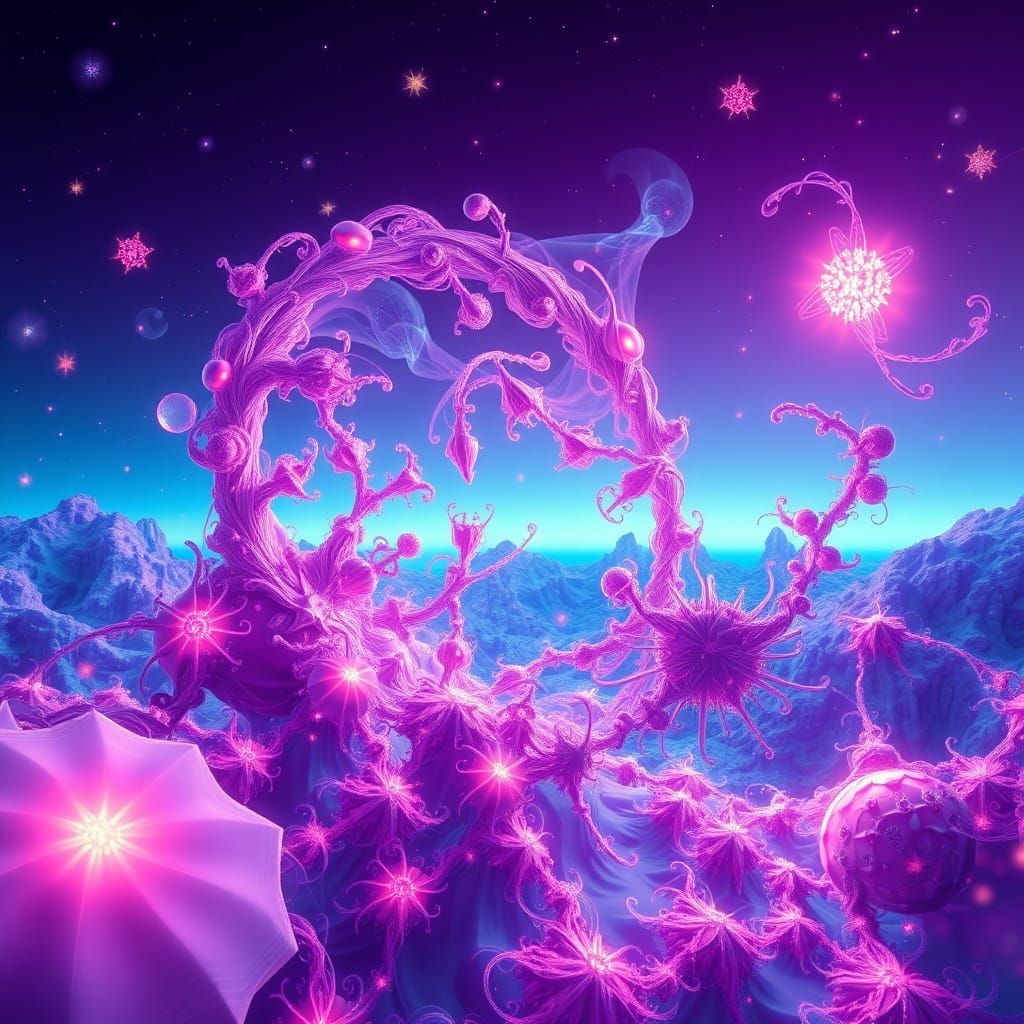 Ethereal Fractal Dreamscape in a Deep Blue Universe