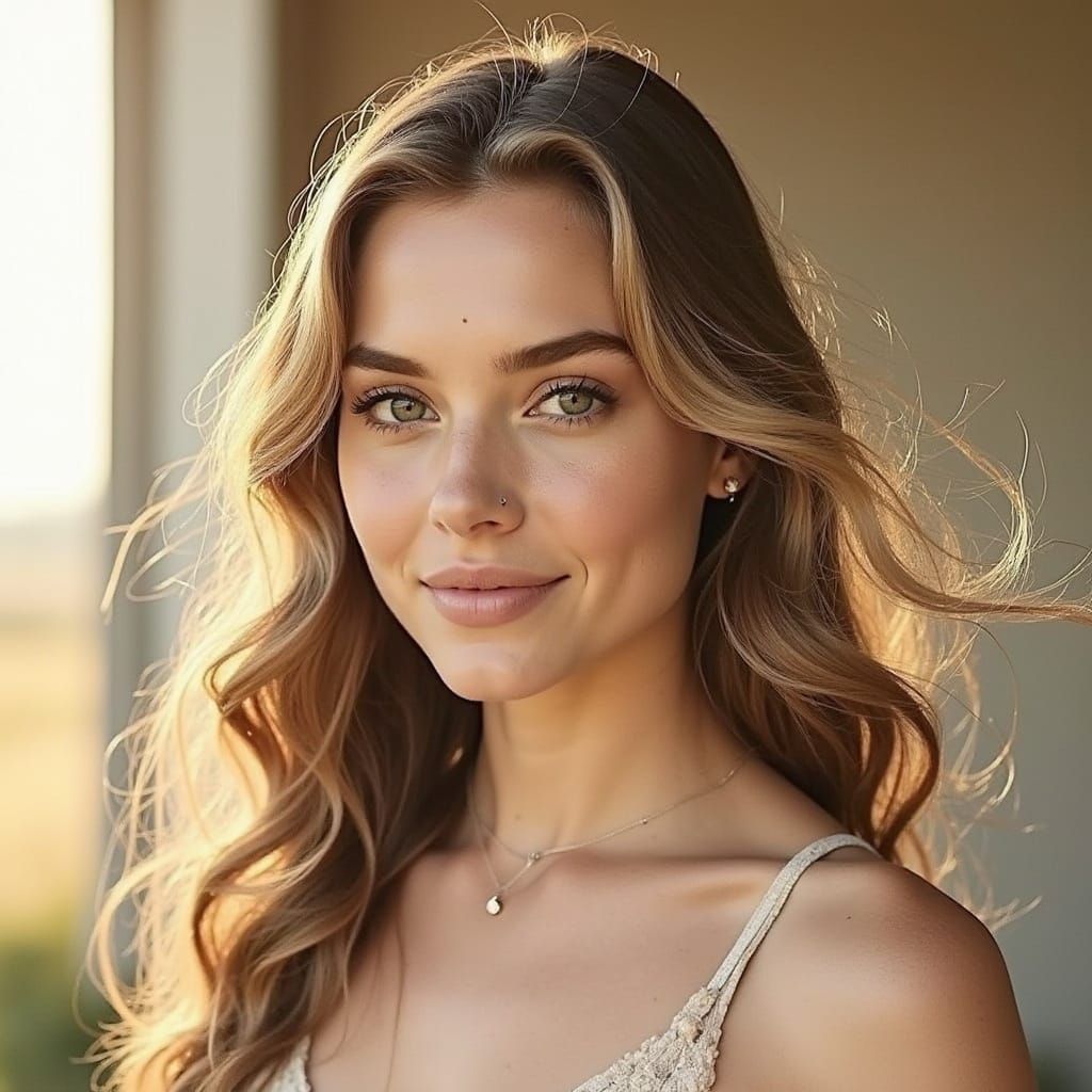 Woman in Golden Valley Sunset Cinematic Realism