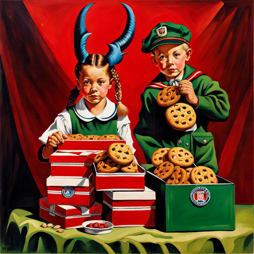 Devil and Girl Scout in Norman Rockwell Style