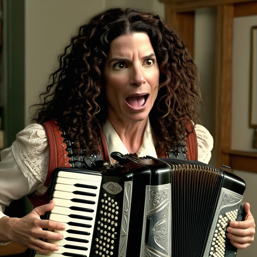 Sandra Bullock as Weird Al Playing Accordion
