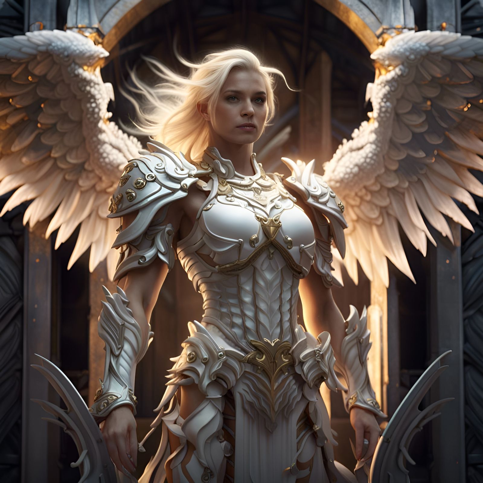 Beautiful  Female Angel on gate of heaven