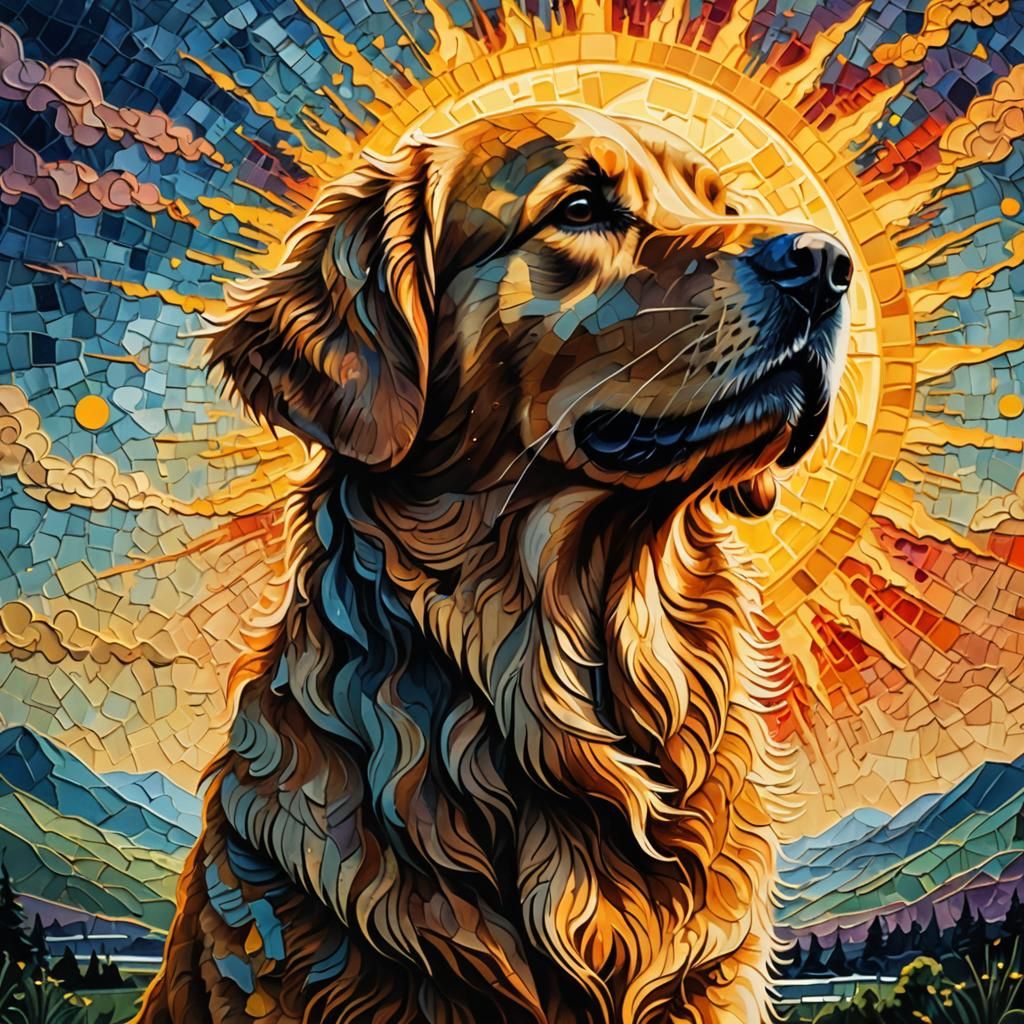 Golden Retriever Portrait as Impasto Painting