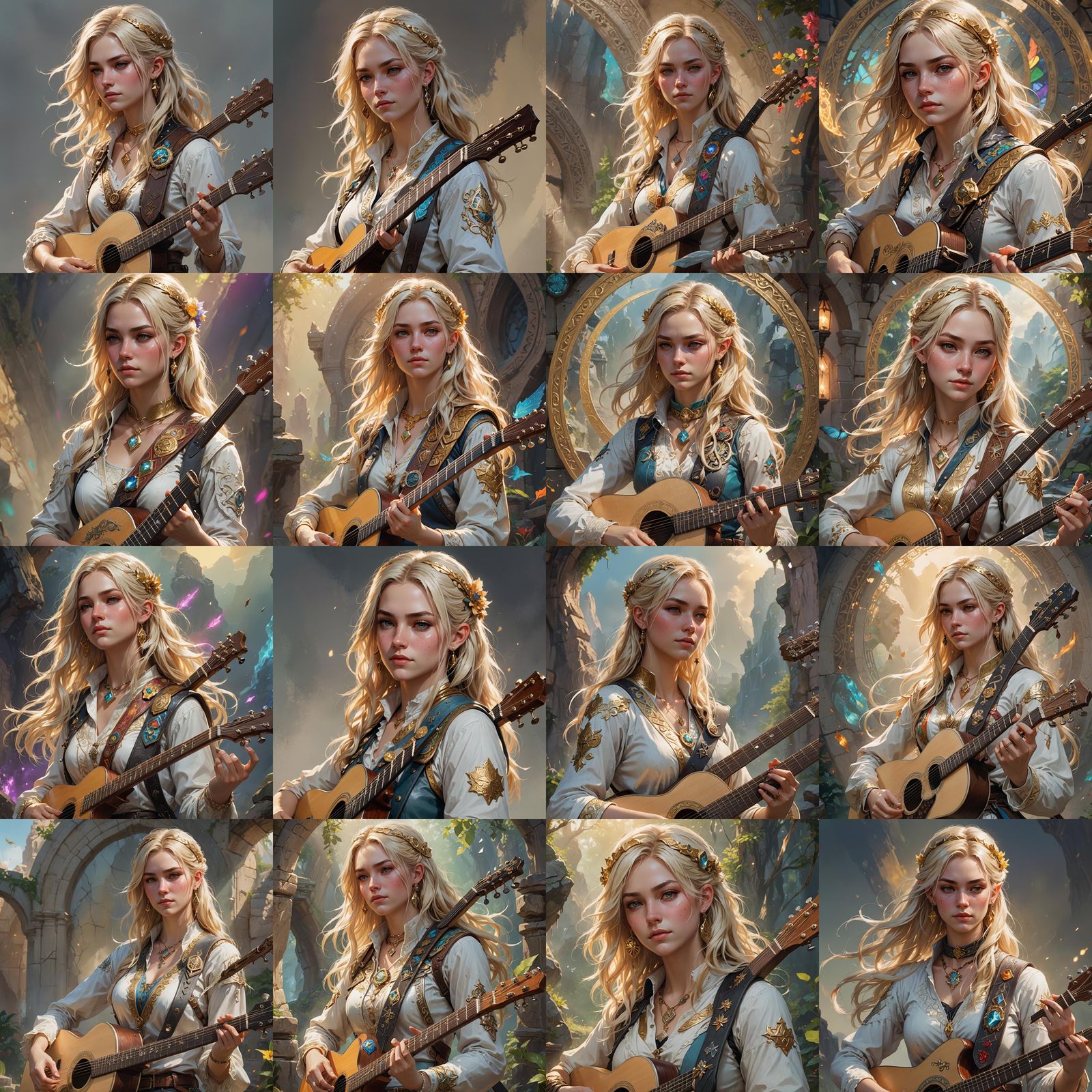 Dreamy Bard Girl with Guitar in Hyperrealistic Style