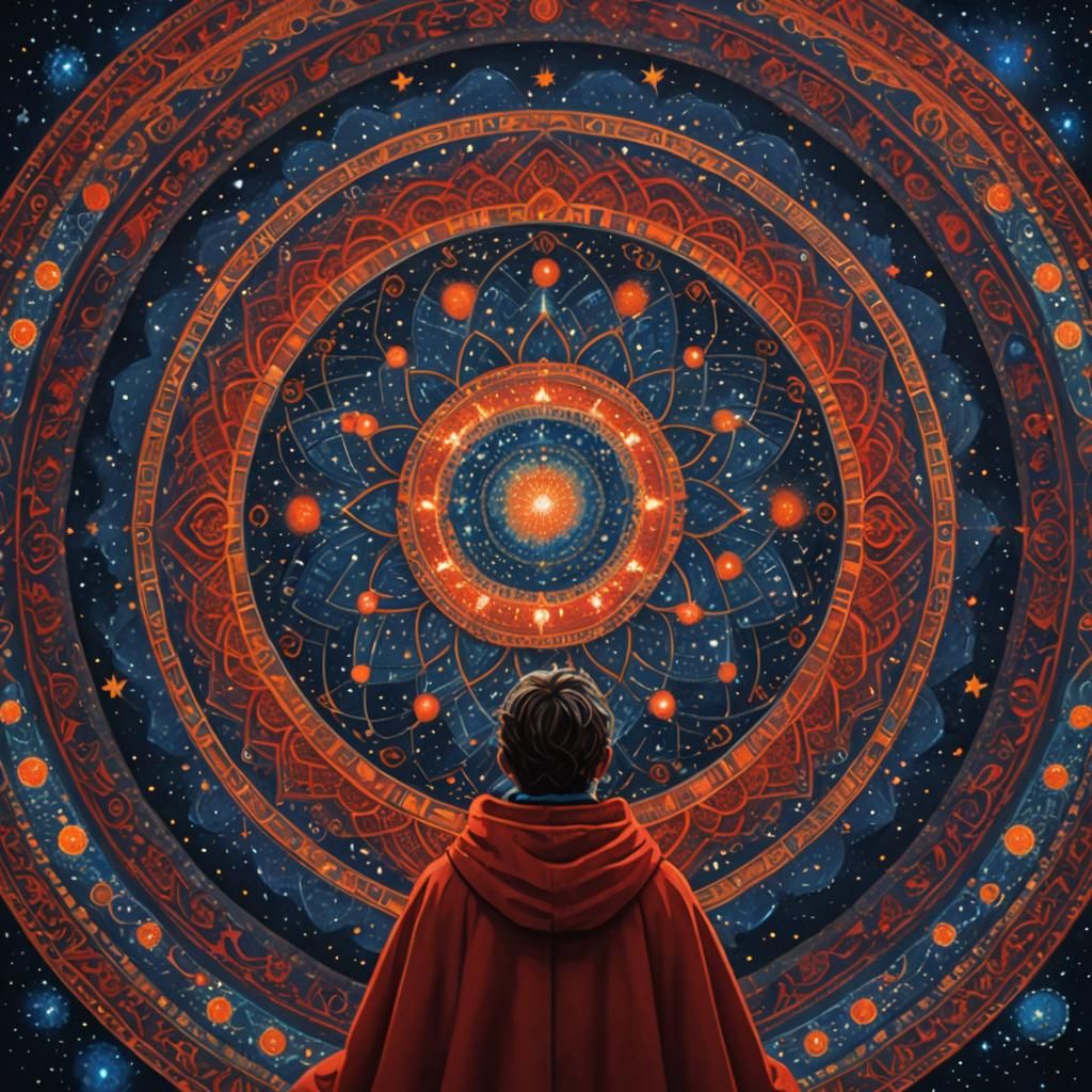 Cosmic Mandala Contemplation in Vibrant Colors