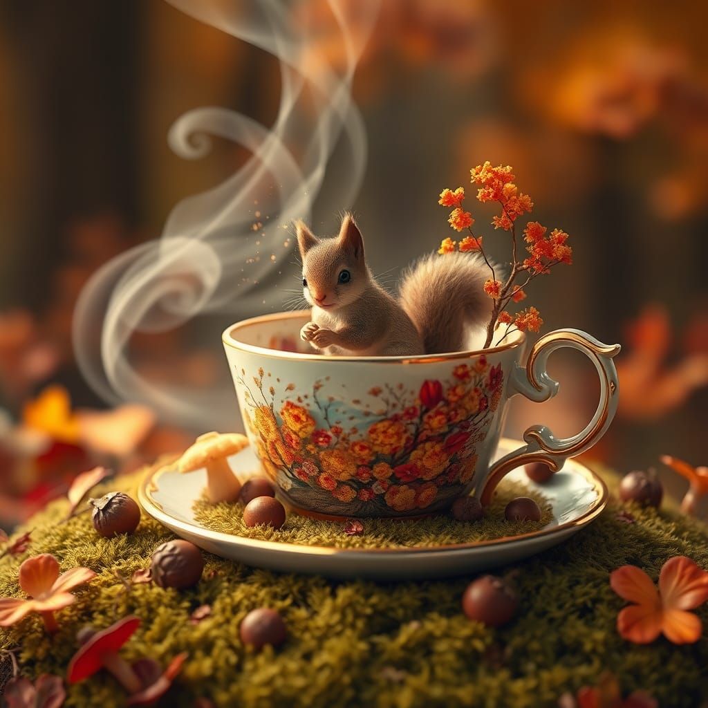 Squirrel's Autumn Teacup World: Fantasy Concept Art