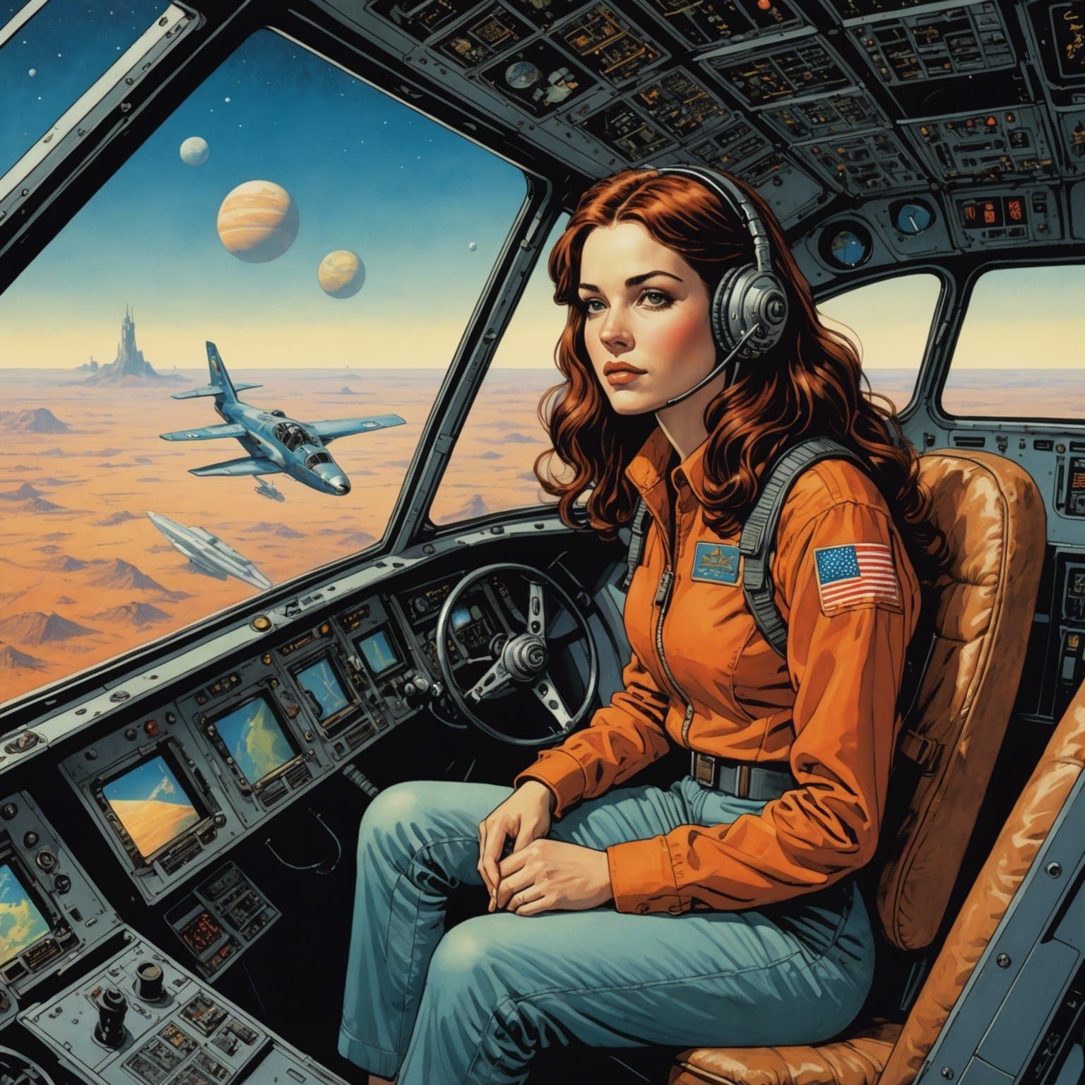 Girl in Space Shuttle: Comic Book Illustration
