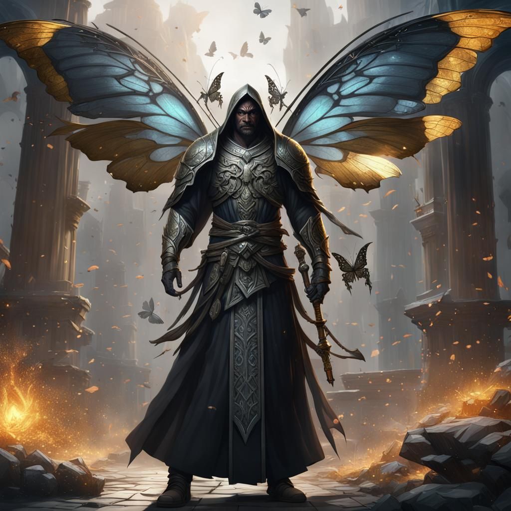 Fallen Aasimar Monk with Butterfly Sword