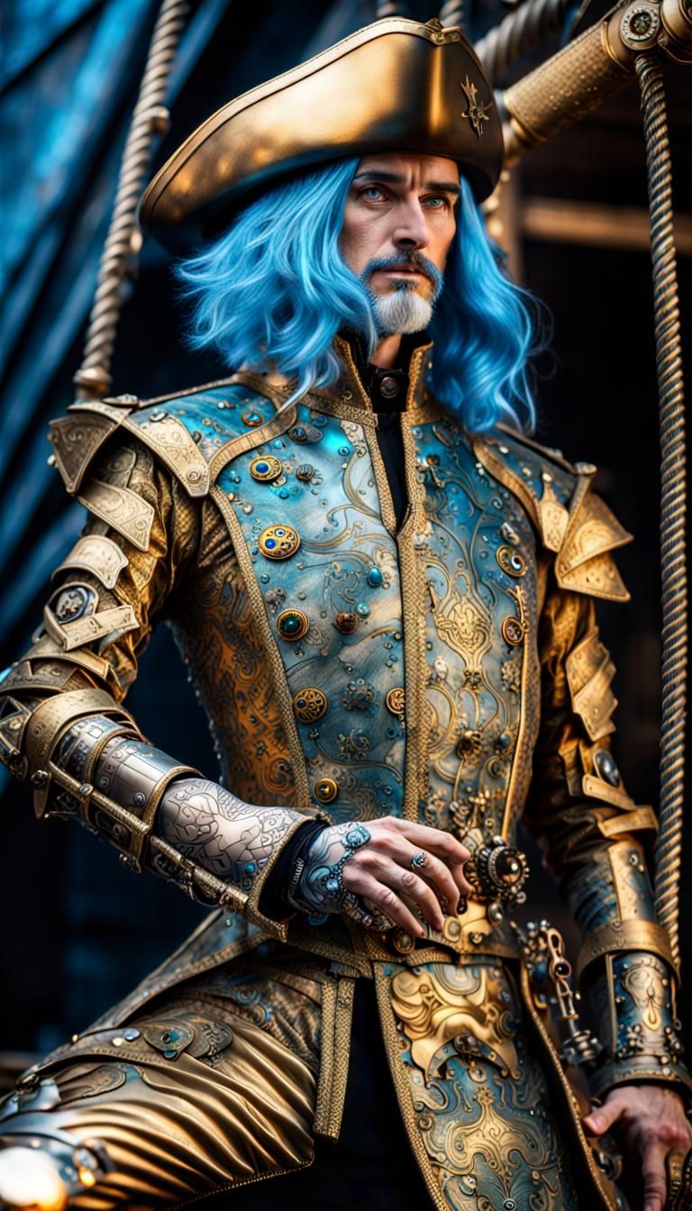 Cyborg Pirate Zepp in Victorian Armor on Spaceship